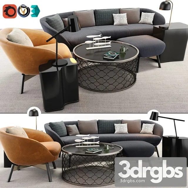 Minotti russell arm chair and sofa set 2 3D Model Free