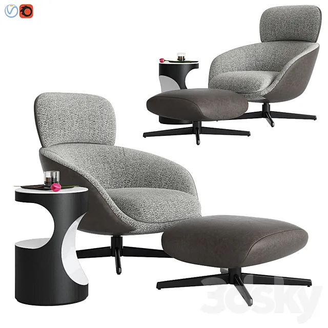 Minotti Russell Arm Chair & Ottoman 3DModel