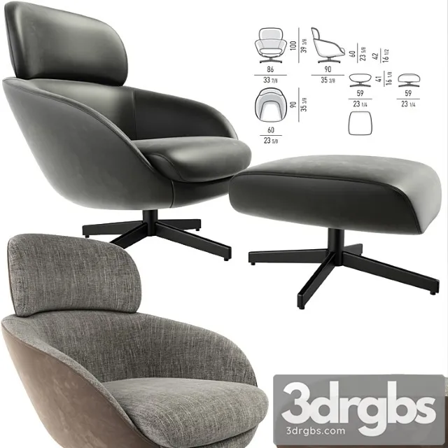 Minotti Russell Arm Chair With Puff 3D Model Free