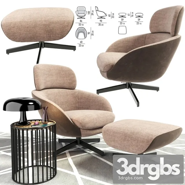 Minotti Russell Head Arm Chair With Coffee Table 3D Model Free