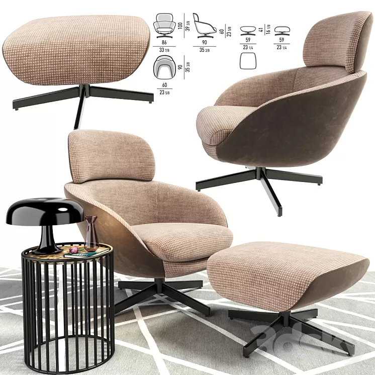 Minotti Russell Head Arm Chair With Coffee Table 3D Model