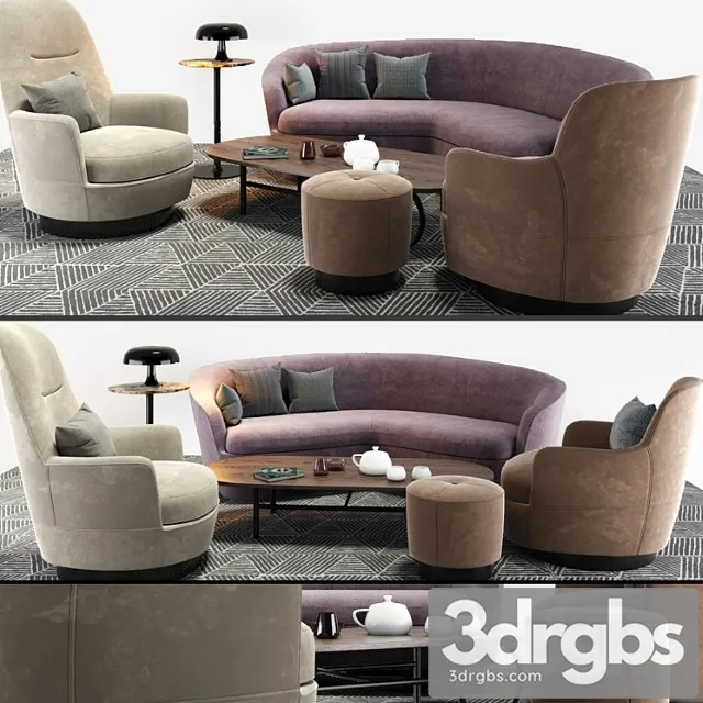 Minotti sofa and arm chair set 2 3D Model Free