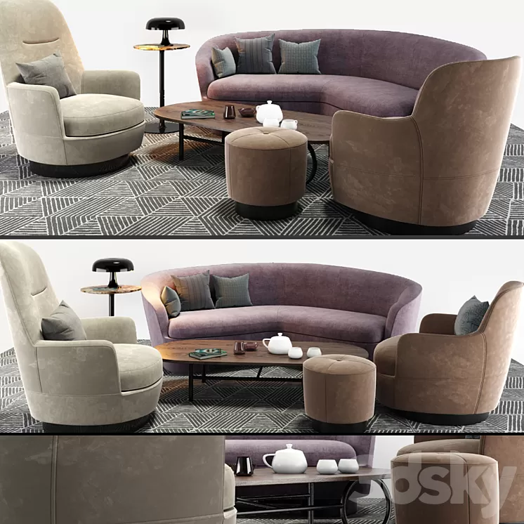 Minotti Sofa And Arm Chair Set 3D Model