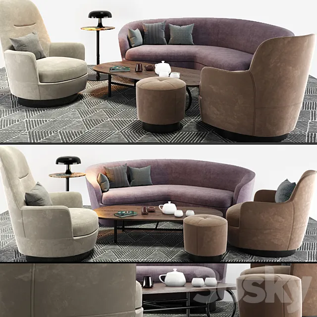Minotti Sofa And Arm Chair Set 3DModel