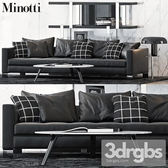 Minotti Sofa Leather Black 3D Model Free