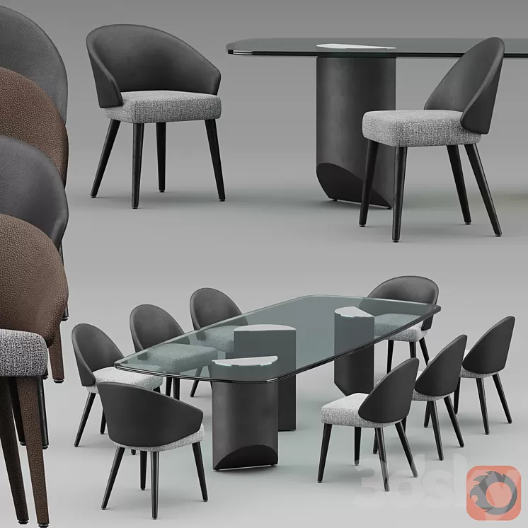 Minotti table and chairs 2019 COLLECTION 3D Model