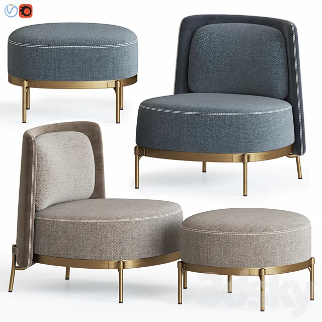 Minotti Tape Armchair & Ottoman 3DModel