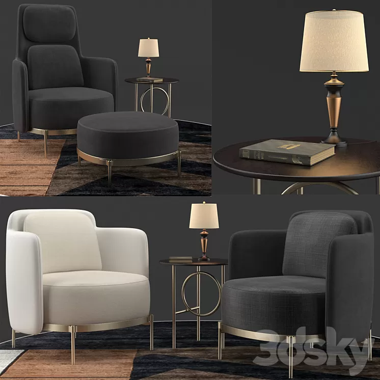 Minotti tape dark set 3D Model