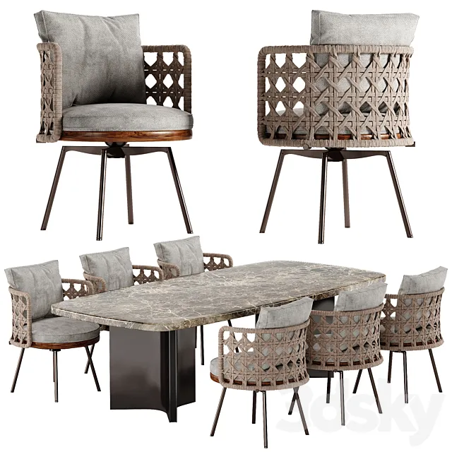 Minotti Tor II Nest chair Marvin table set 3D Model