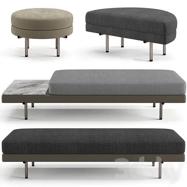 Minotti Torii bench. ottoman set 3DModel