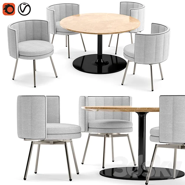 Minotti Torii chair and Oliver table 3DModel