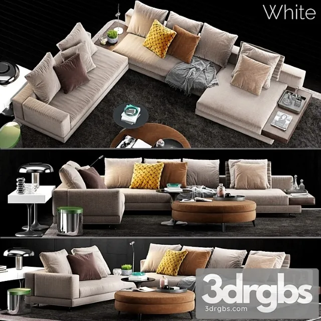 Minotti white sofa_2 2 3D Model Free