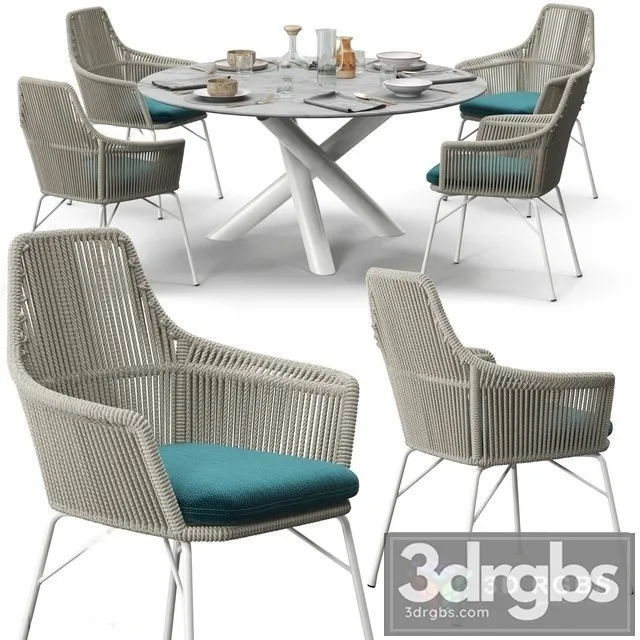 Minotti York Chair Van Dyck Outdoor Table Set 3D Model Free