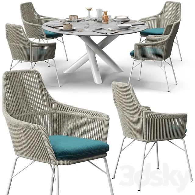 Minotti York chair Van Dyck "Outdoor" table set 3D Model