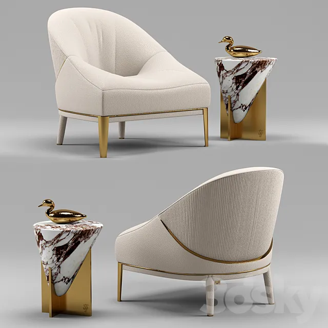 Minstrel small table and Rosemary leather armchair - Visionnaire Home Philosophy 3D Model