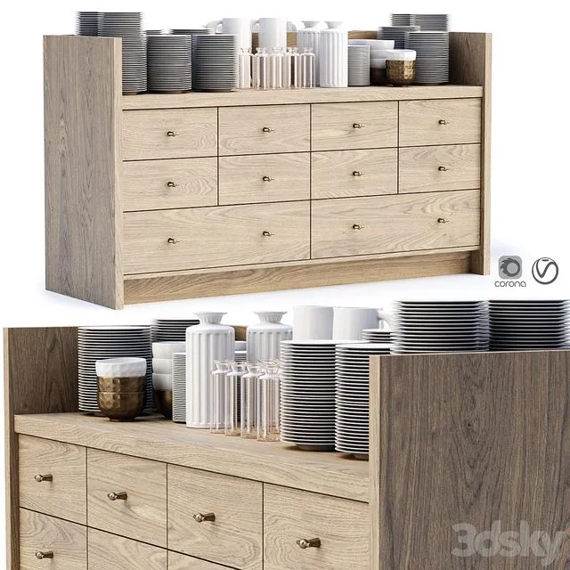 Mira restaurant cabinet with dishes V1 Wooden sideboard with dishes Free Download