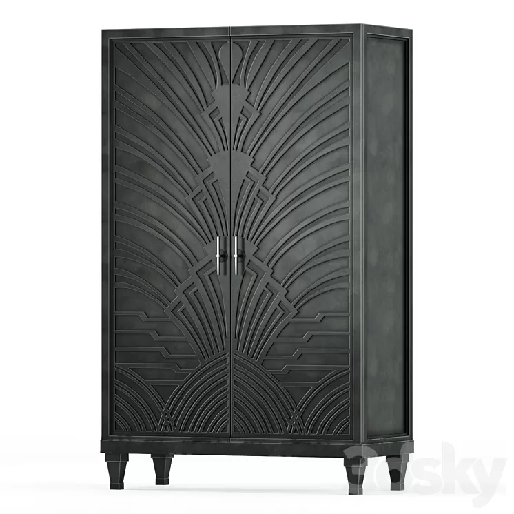 Miranda Hollywood Regency Art Deco Carved Wood Gunmetal Cabinet 3D Model