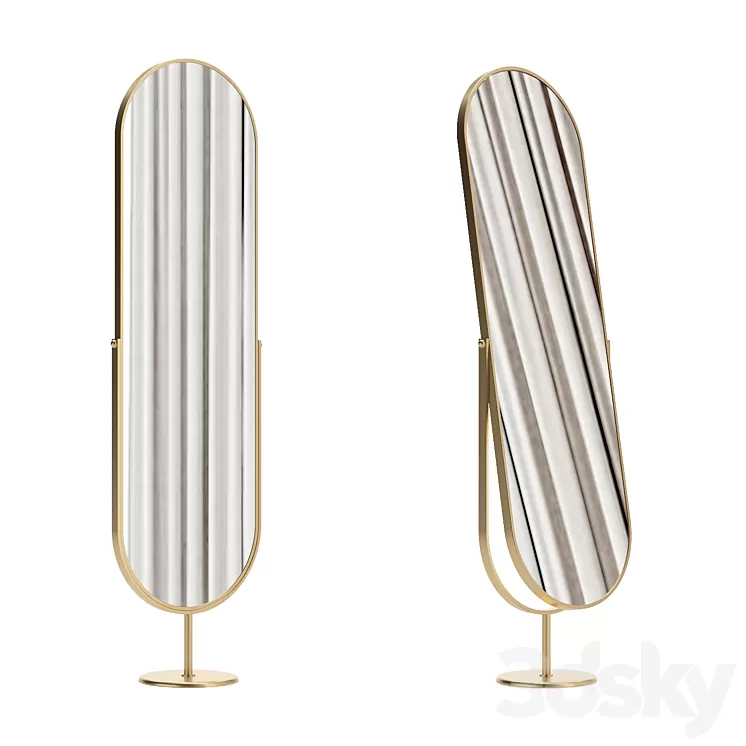 Mirror in a golden frame floor swivel oval 3D Model