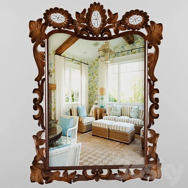 Mirror with wooden frame 3D Model