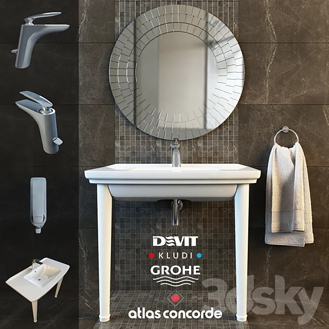 Mixer KLUDI Balance. washbasin Devit retro. ring Grohe ESSENTIALS. tile Atlas Concorde Marvel 3DModel