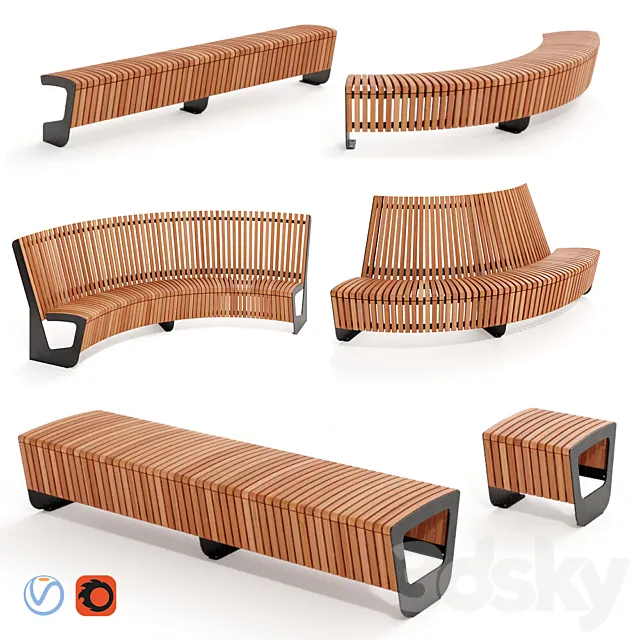 MMCITE. Park benches Landscape Compact 3D Model