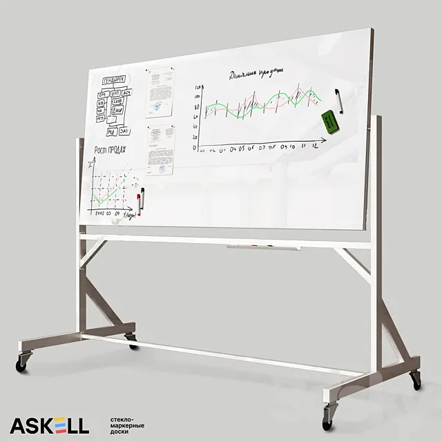 Mobile magnetic whiteboard "Askell Twirl" 3D Model