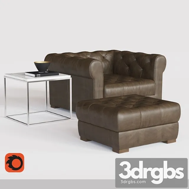 Modena chesterfield leather chair and half 3D Model Free