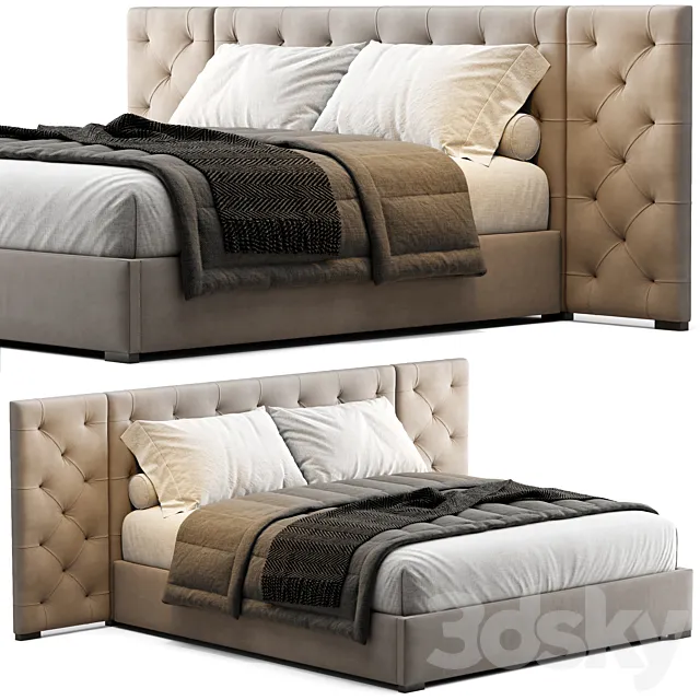 Modena Fabric Diamond-Tufted Extended Bed 3D Model