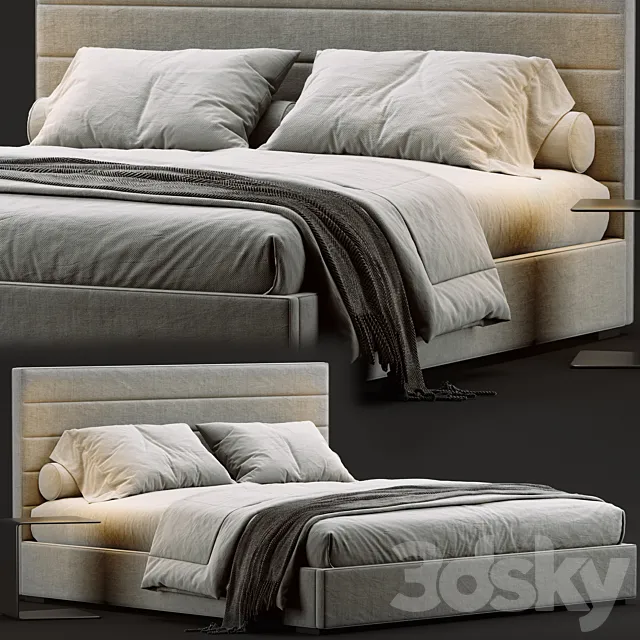 Modena Panel Horizontal Channel Fabric Platform Bed 3D Model