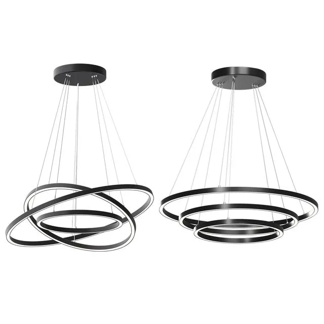 Modern 32-Inch Triple Ring LED Pendant Light Black Finish 3D Model
