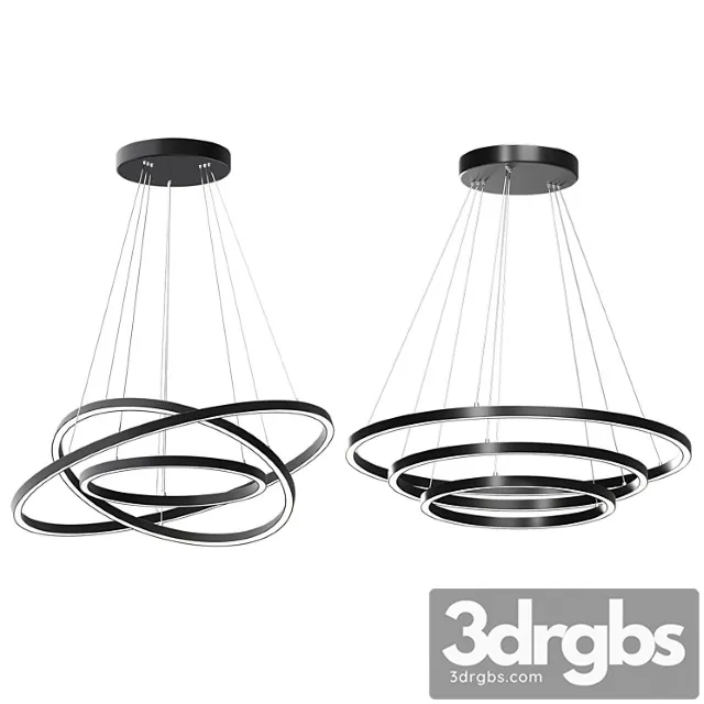 Modern 32-inch triple ring led pendant light black finish 3D Model Free