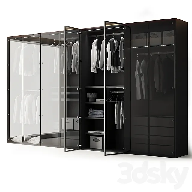 Modern Aluminum Glass Door Wardrobe 3D Model
