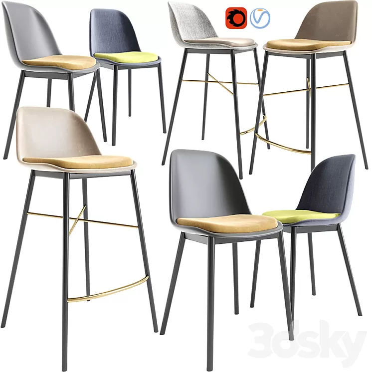 Modern Bar Stool And Dining Chair 3D Model