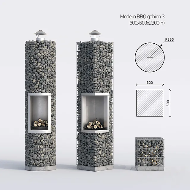 Modern barbecue from gabion 3 3DModel