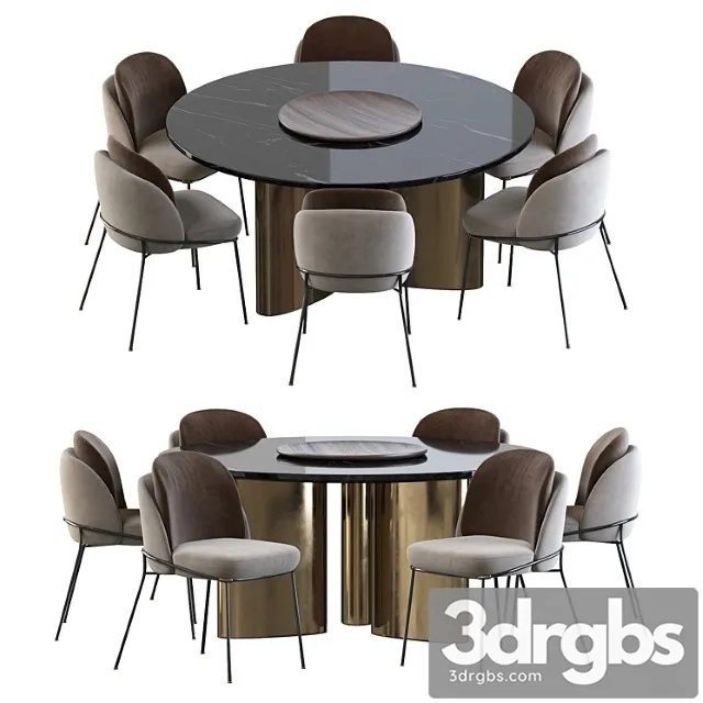 Modern baron sea foam dining chair and round table 2 3D Model Free