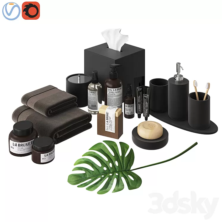 Modern Bathroom Accessories Black 3D Model