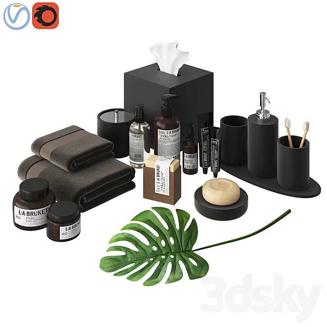 Modern Bathroom Accessories Black 3DModel