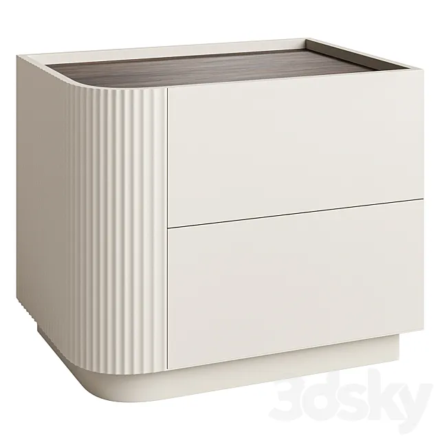 Modern Beige Wood Nightstand with 2 Drawers and Small Height for Bedroom Storage 3D Model