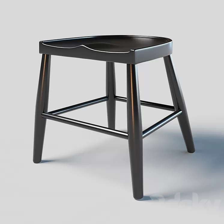 modern black carved seat wood stool 3D Model