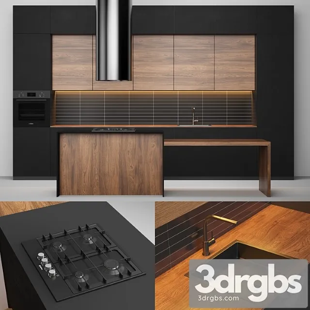 Modern black kitchen 3D Model Free
