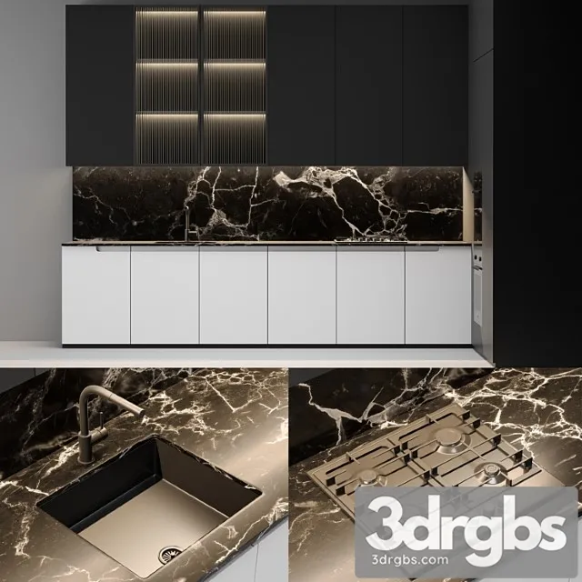 Modern black & white kitchen 3D Model Free