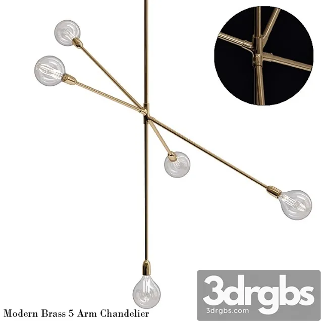 Modern brass 5 arm chandelier 3D Model Free