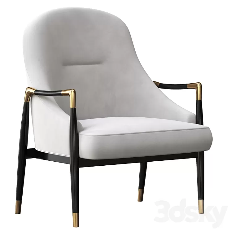 Modern Brass Accented Walnut Lounge Chairs 3D Model