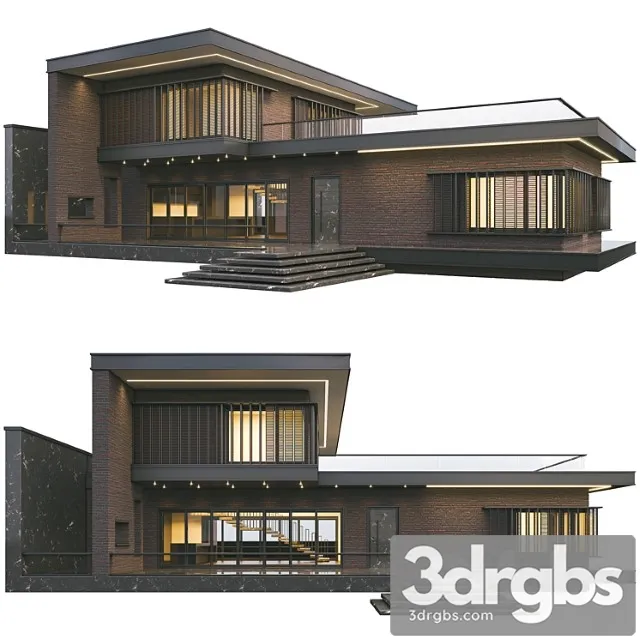Modern brick villa 3D Model Free