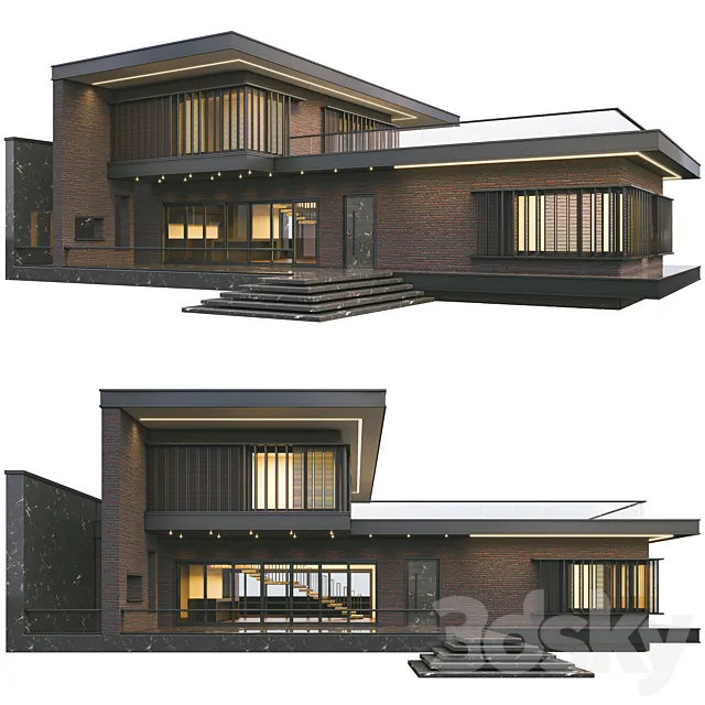 Modern brick villa 3D Model