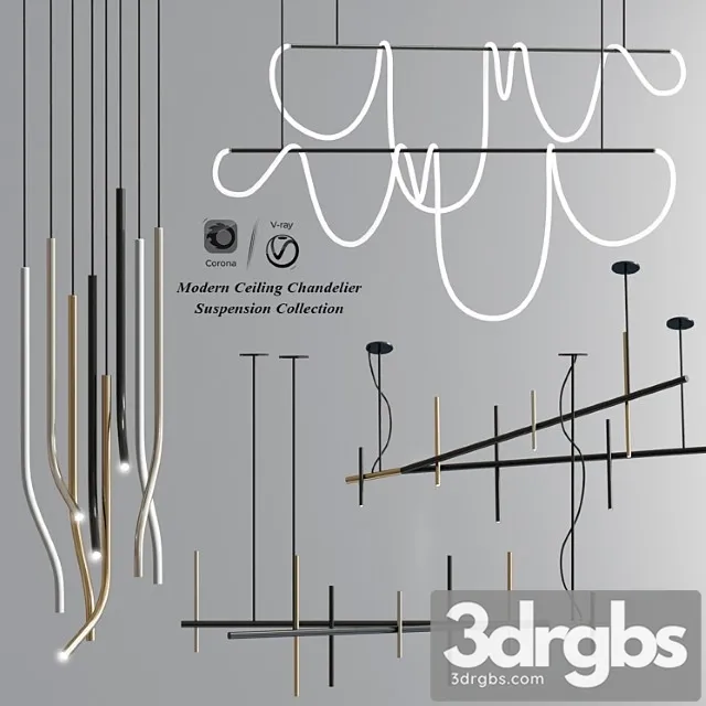 Modern ceiling chandelier suspension collection 3D Model Download