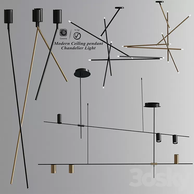 Modern Ceiling pendant Chandelier Light 04 3D Model