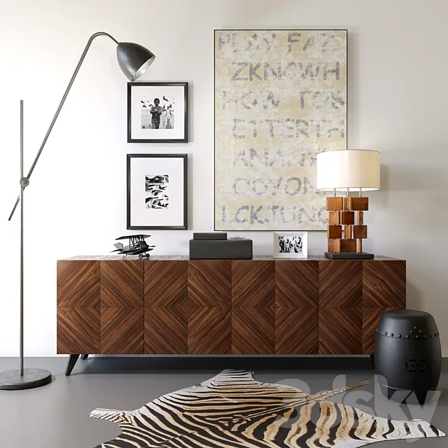 Modern chest of drawers with lamp and decor 3DModel