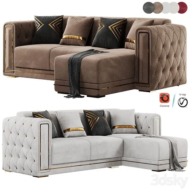 Modern Corner Beige Sectional Sofa 3D Model