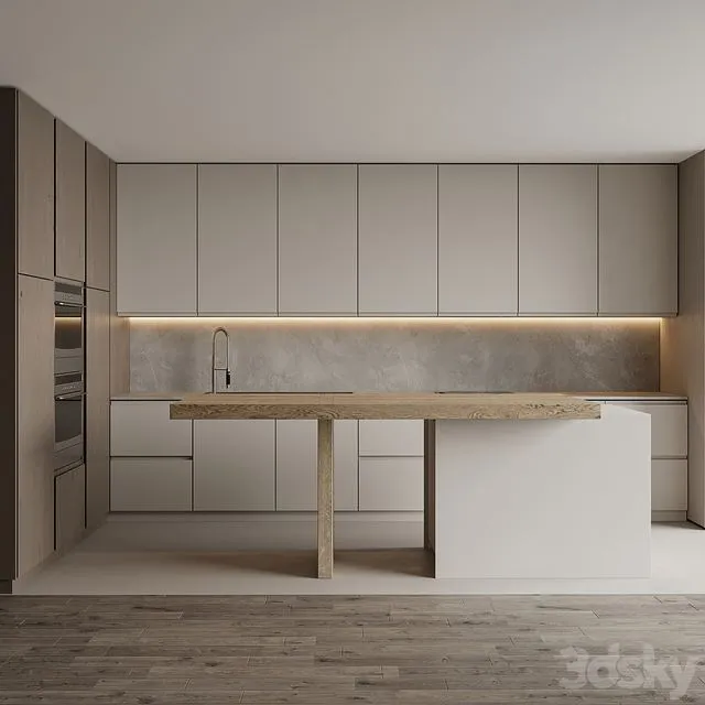 Modern corner kitchen with island 1 3D Model